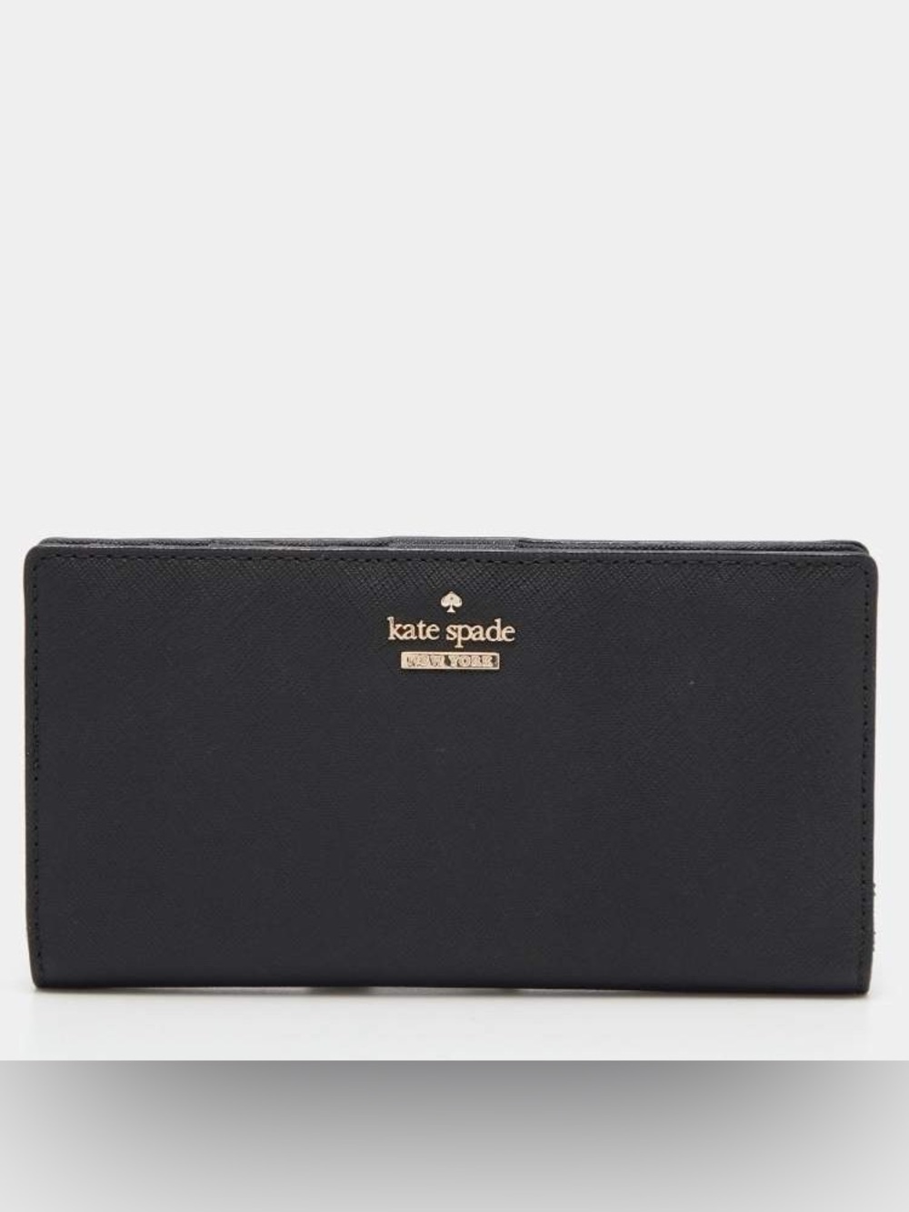 kate spade Black Saffiano Leather Continental Wallet with Gold Logo
